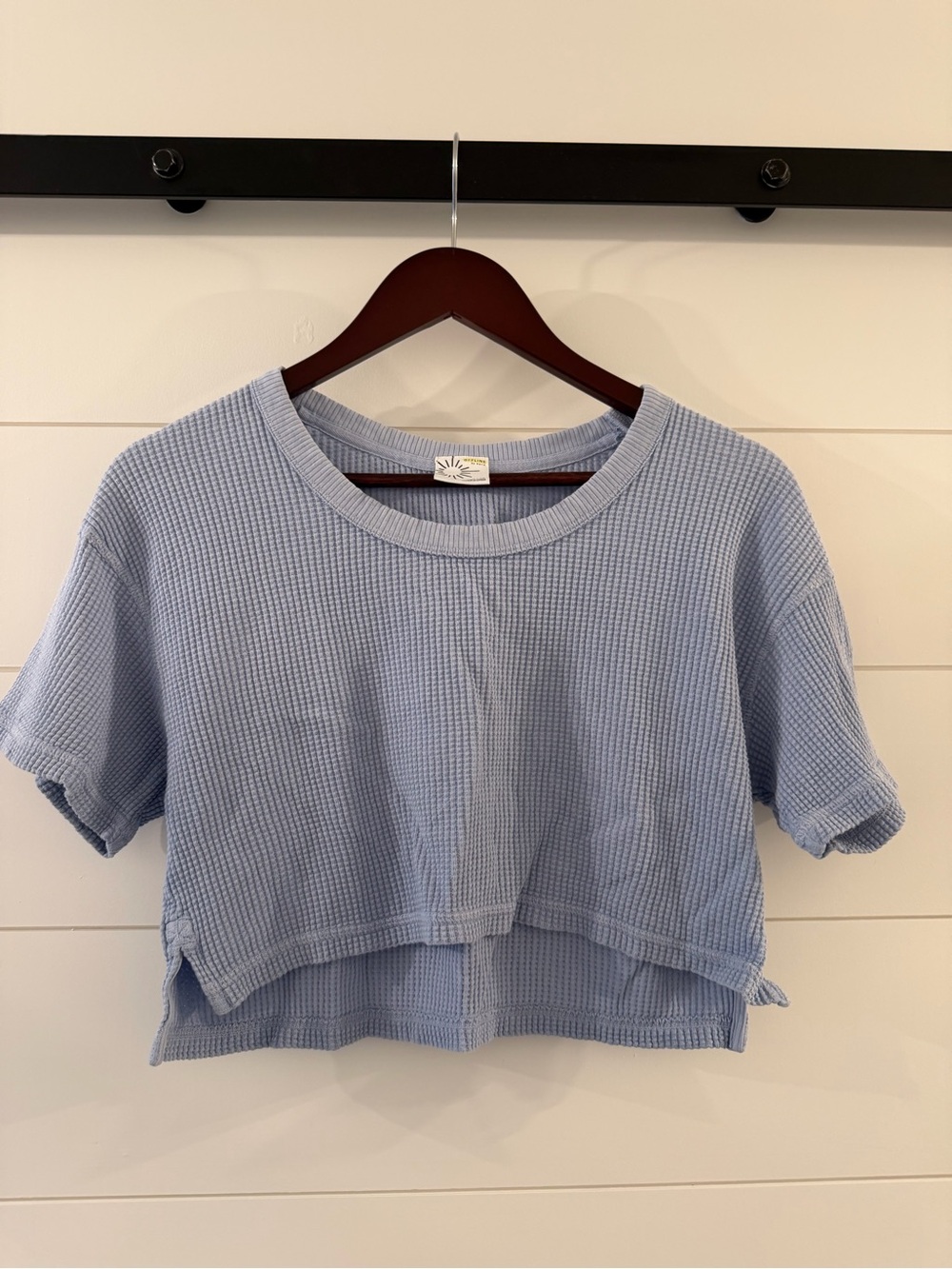 Offline Aerie Light Blue Waffle-Knit Cropped Tee - Women XS